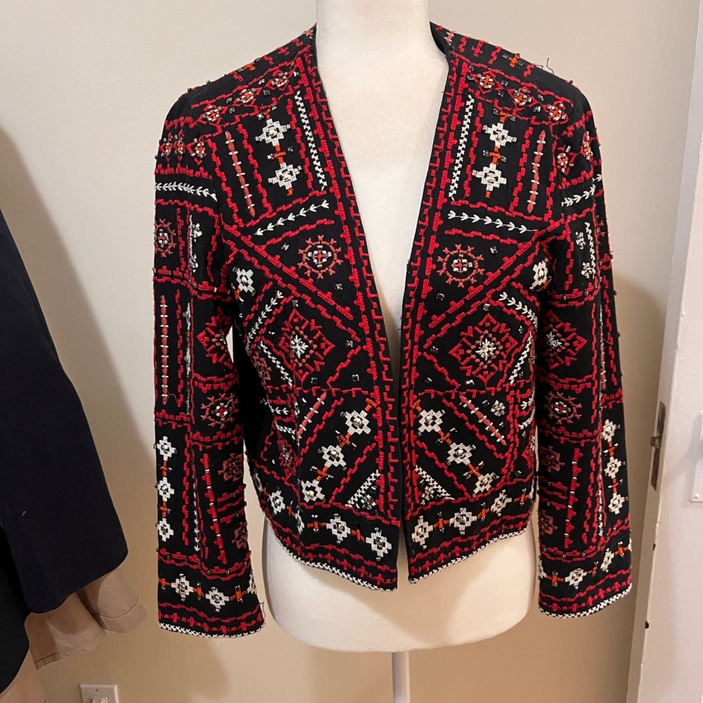 Zara Black and Red Geometric Blazer